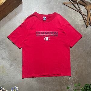 Vintage 90s Champion Embroidered Tee Mens XL Red Blue White Basic Boxy Shirt